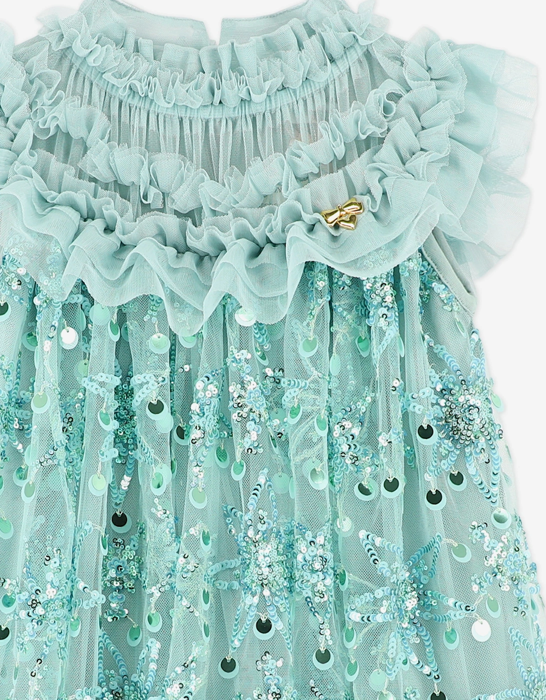 Angels Face Girls Dominique Flower Sequin Dress in Blue