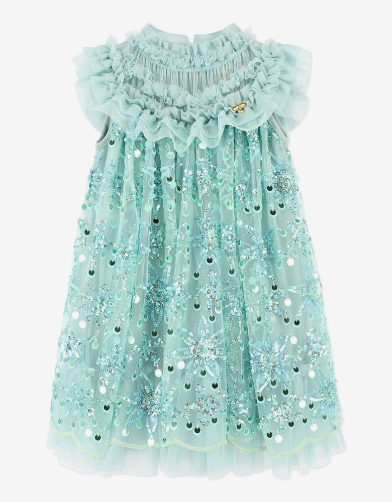 Angels Face Girls Dominique Flower Sequin Dress in Blue