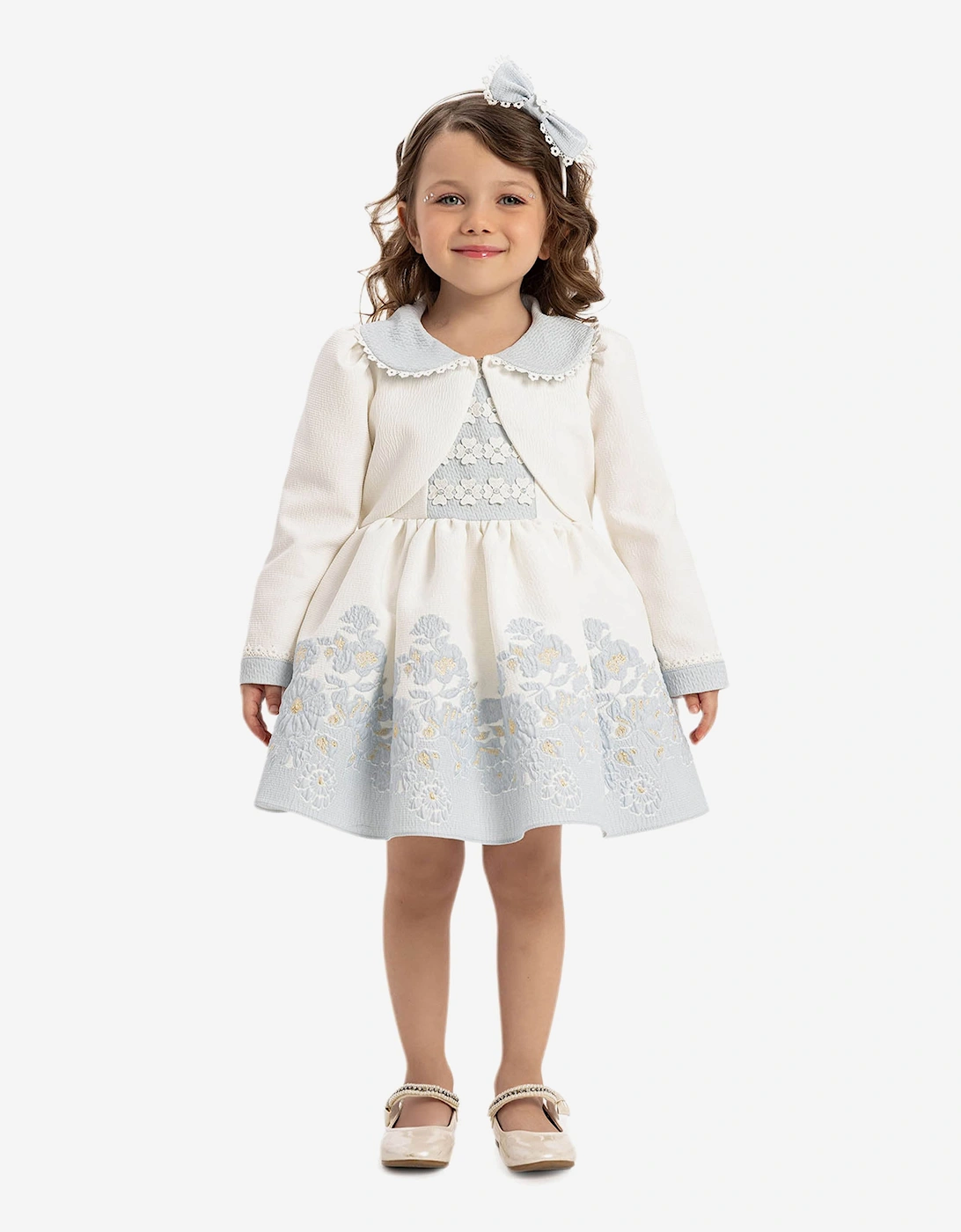 Baby Girls Dress with Bolero and Headband in Blue, 7 of 6