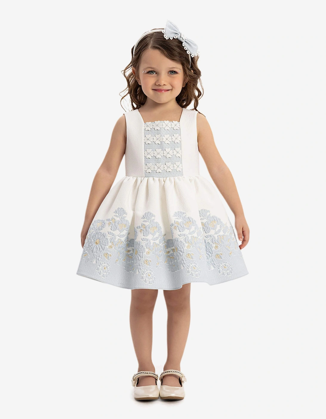 Baby Girls Dress with Bolero and Headband in Blue