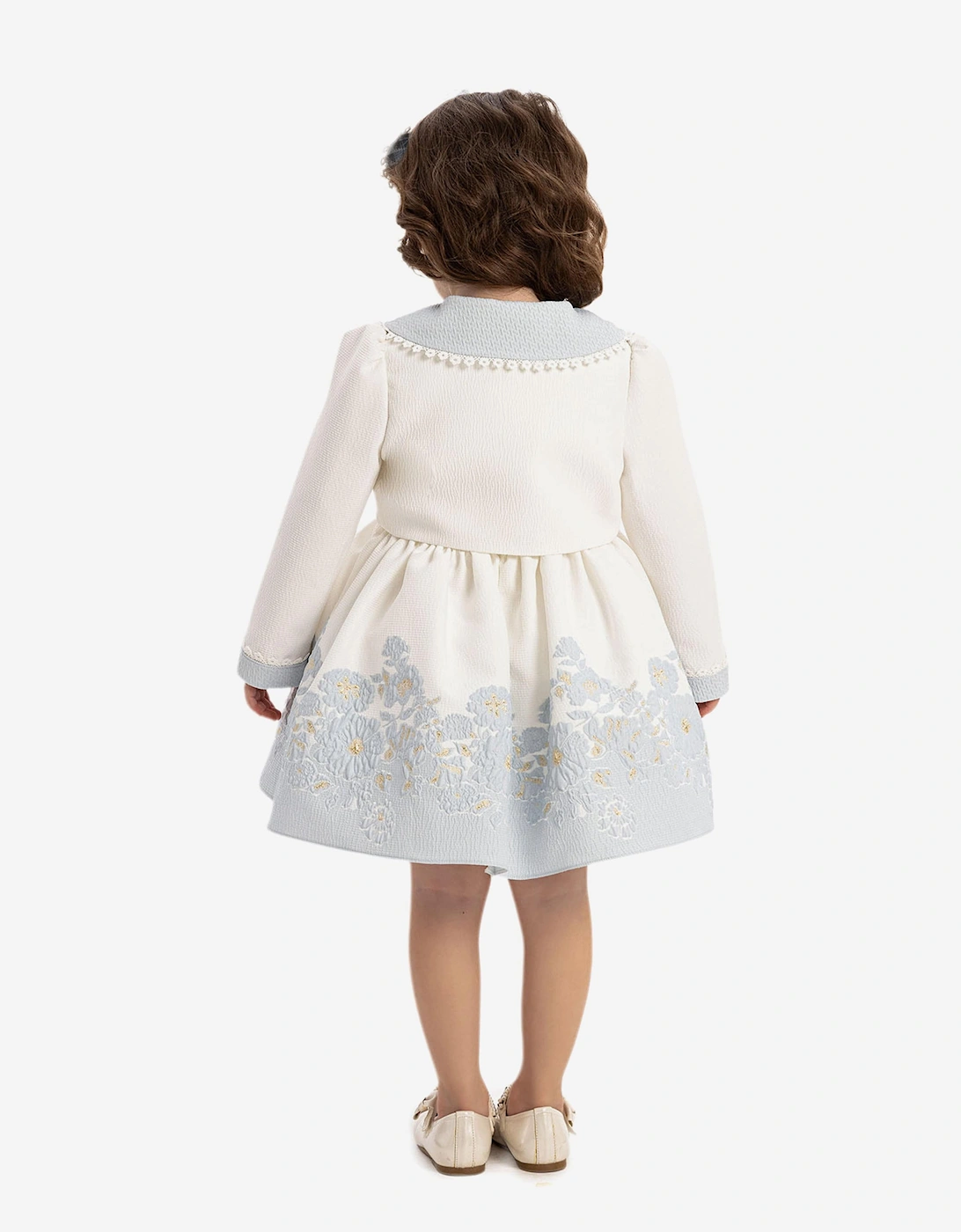 Baby Girls Dress with Bolero and Headband in Blue