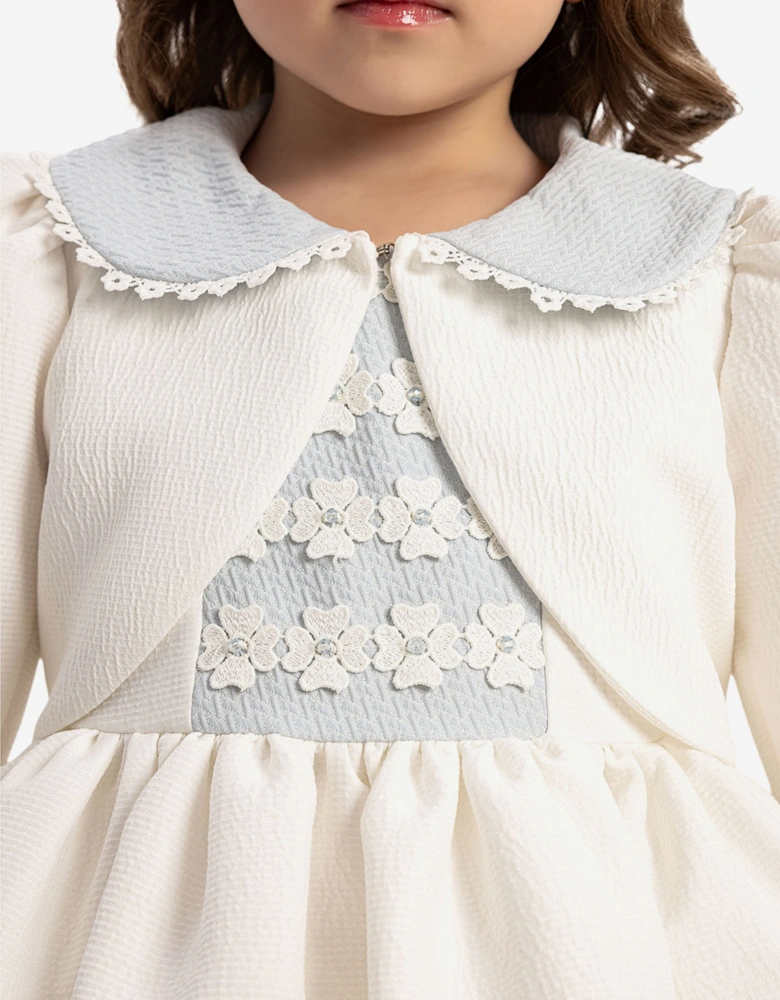 Baby Girls Dress with Bolero and Headband in Blue