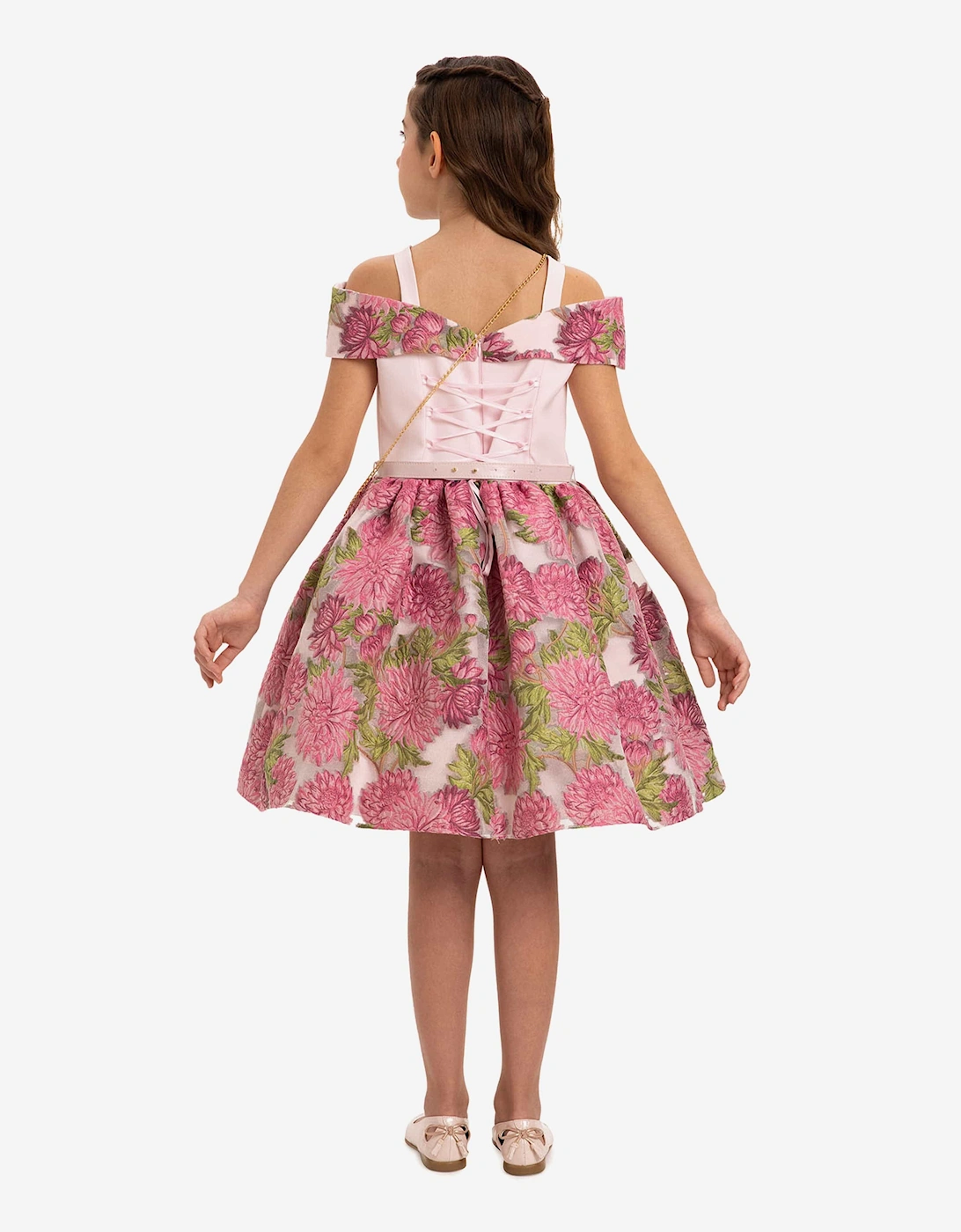 Girls Jacquard Dress with Bag in Pink