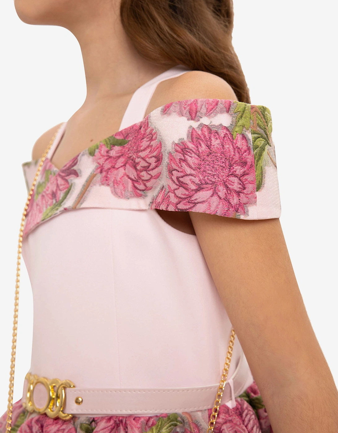 Girls Jacquard Dress with Bag in Pink