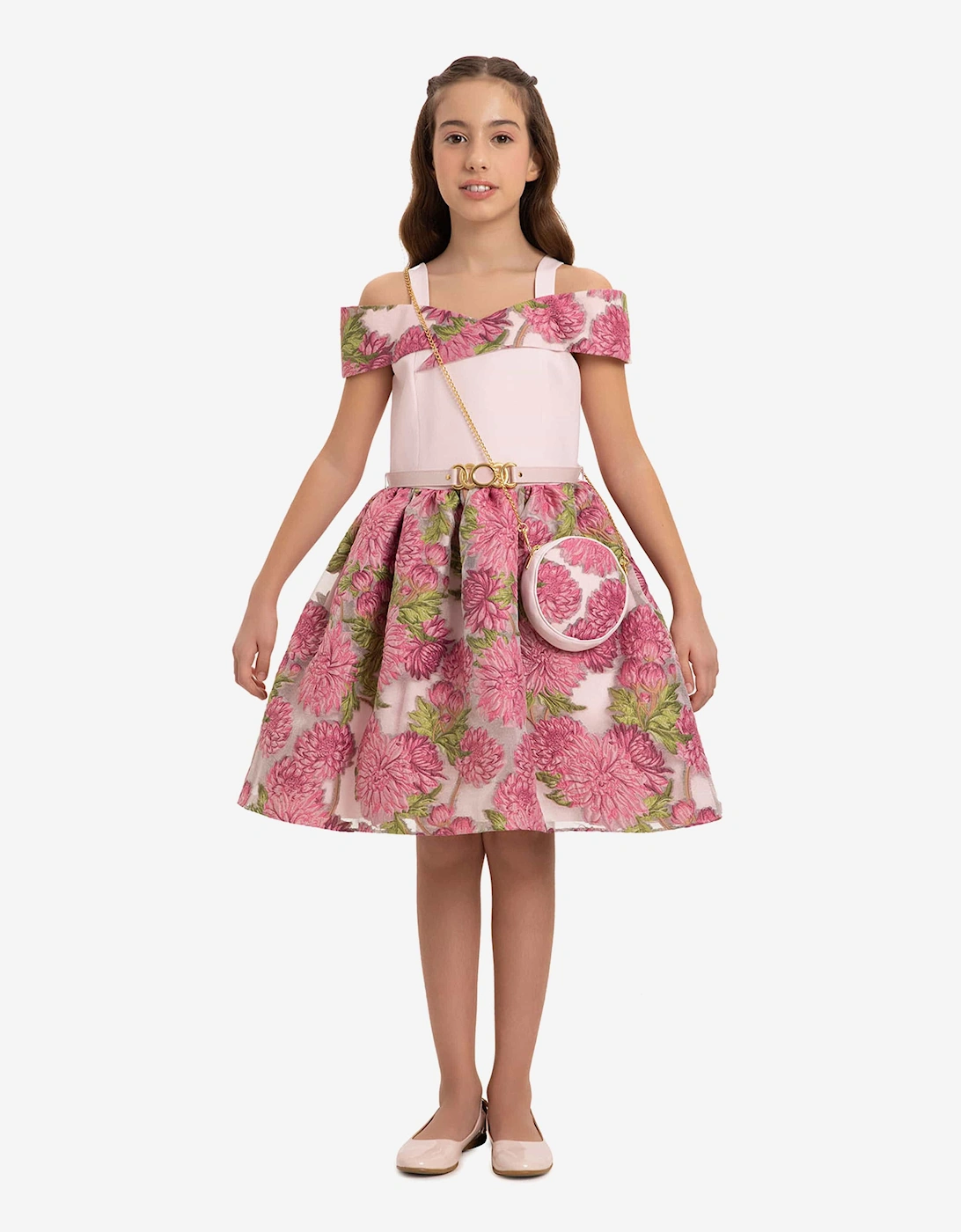 Girls Jacquard Dress with Bag in Pink, 7 of 6
