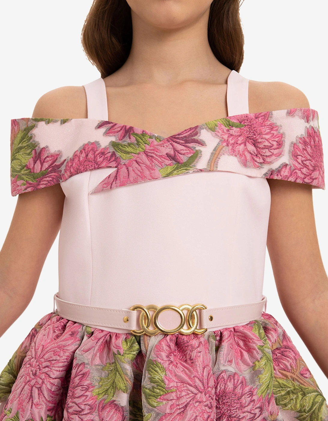 Girls Jacquard Dress with Bag in Pink