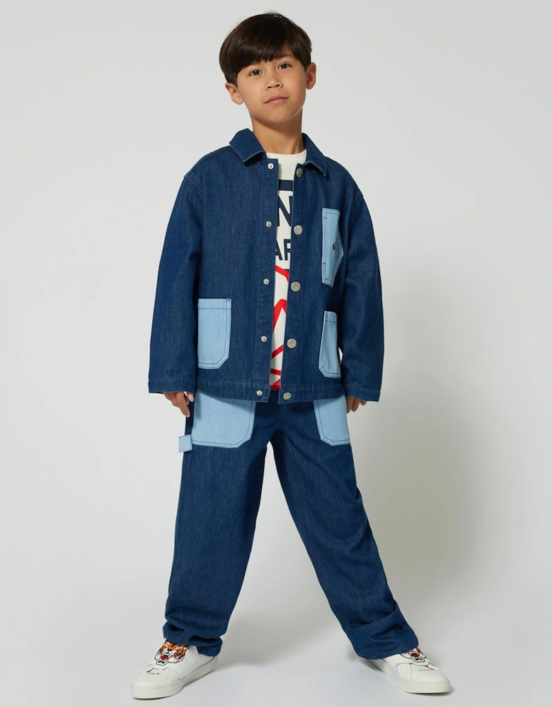 Boys Patch Pocket Denim Jacket in Blue