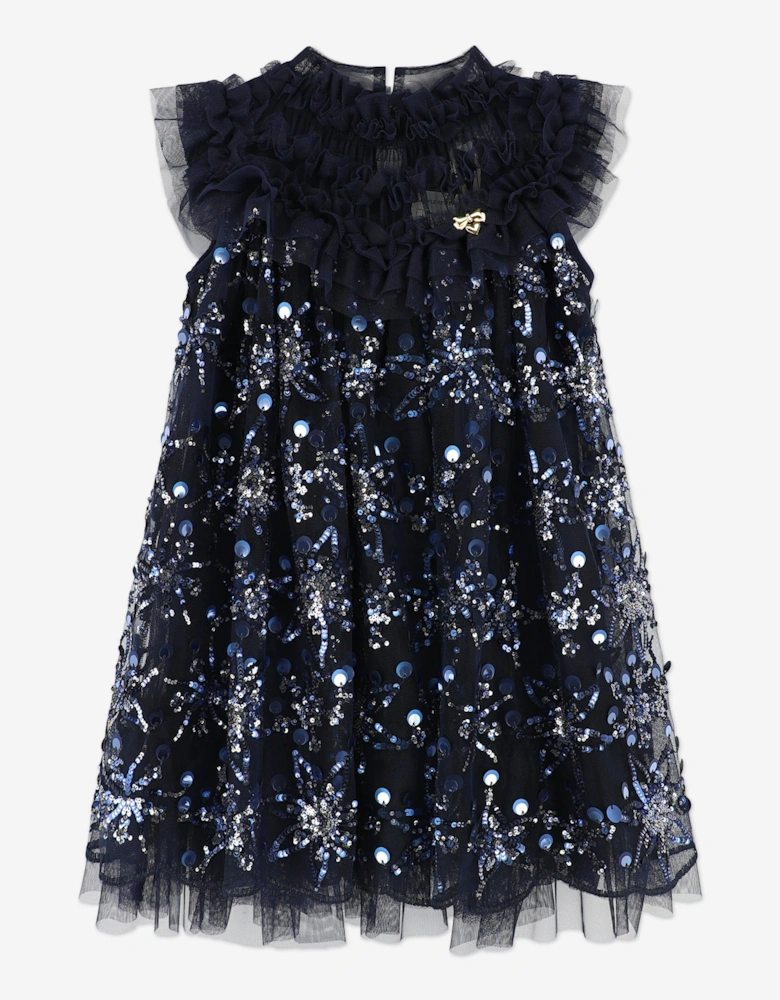 Angels Face Girls Dominique Flower Sequin Dress in Navy