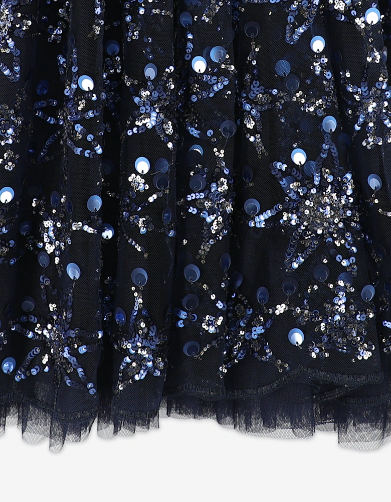 Angels Face Girls Dominique Flower Sequin Dress in Navy