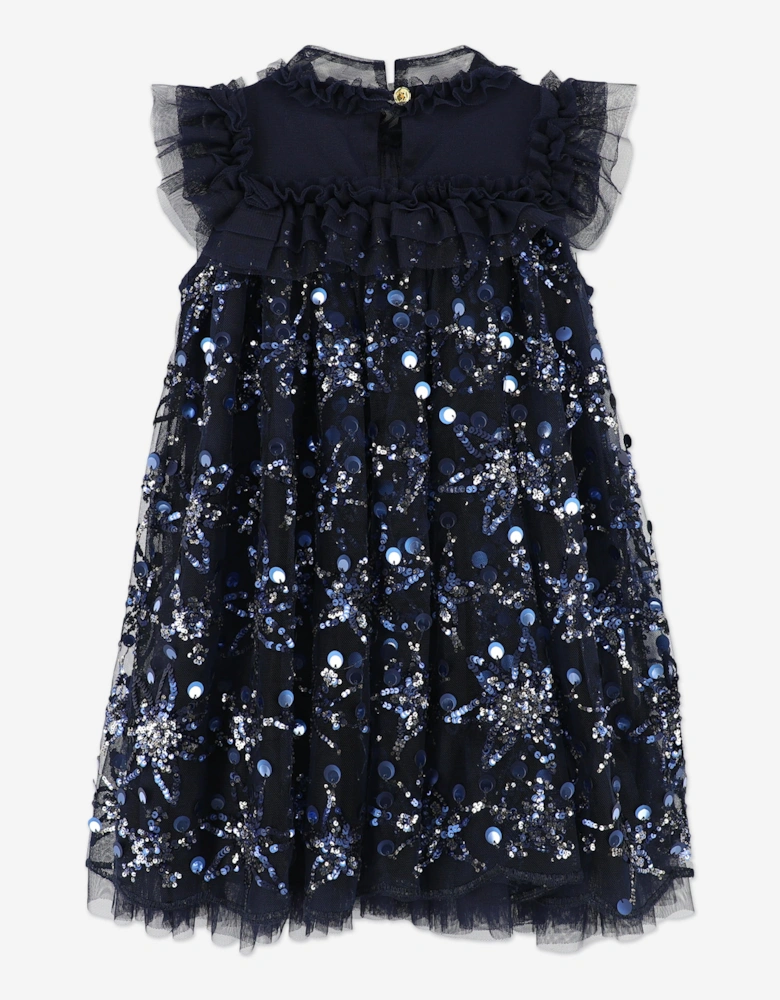 Angels Face Girls Dominique Flower Sequin Dress in Navy