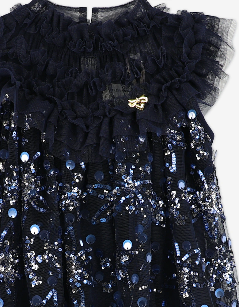 Angels Face Girls Dominique Flower Sequin Dress in Navy