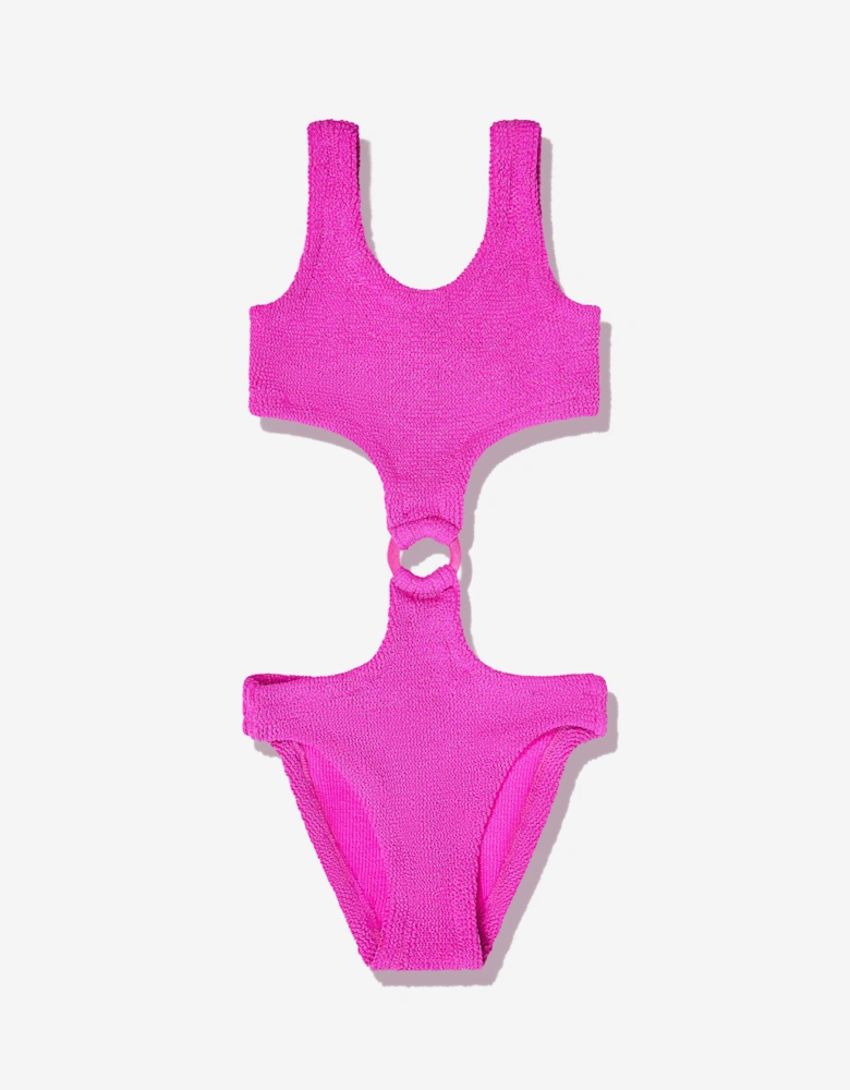 Girls Crinkle Lurex Ring Swimsuit in Pink