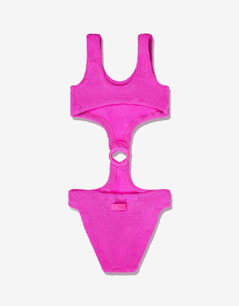 Girls Crinkle Lurex Ring Swimsuit in Pink