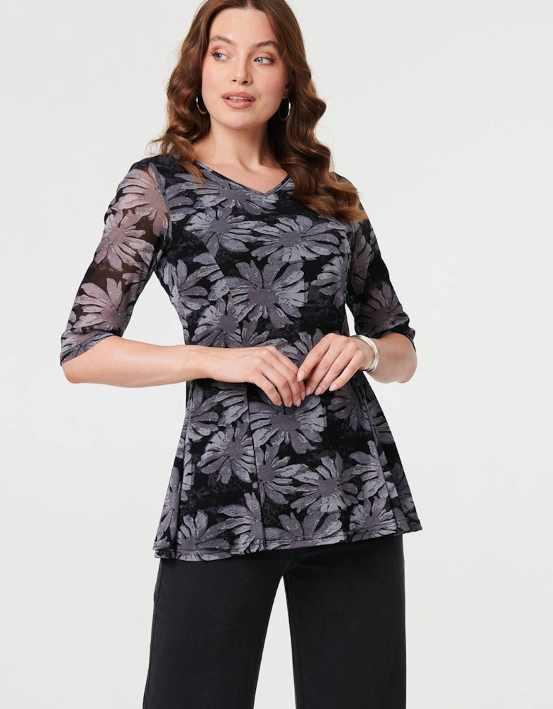 Floral Relaxed Semi Sheer Peplum Blouse