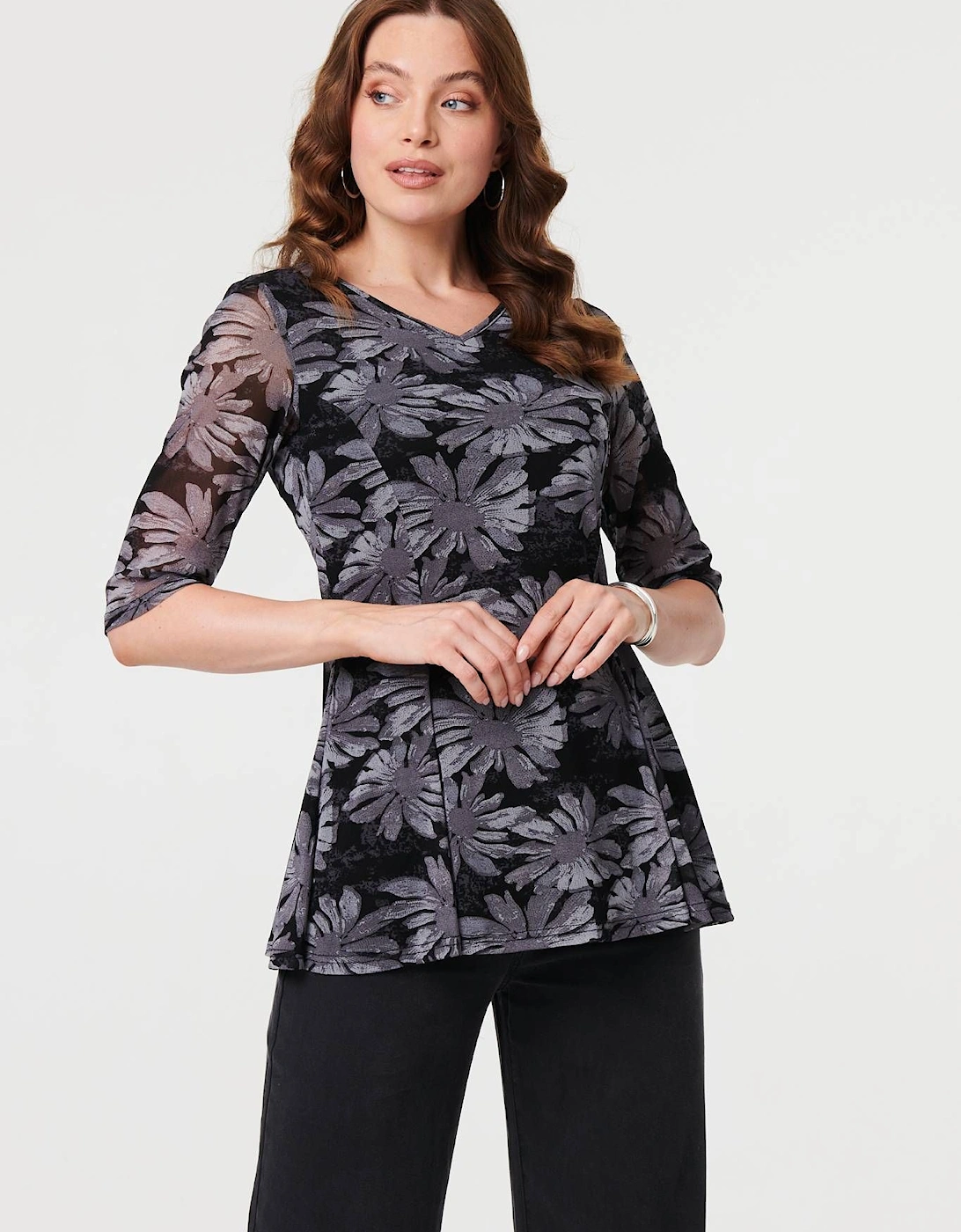 Floral Relaxed Semi Sheer Peplum Blouse, 2 of 1