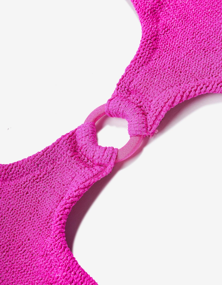 Girls Crinkle Lurex Ring Swimsuit in Pink