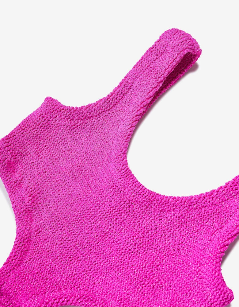 Girls Crinkle Lurex Ring Swimsuit in Pink