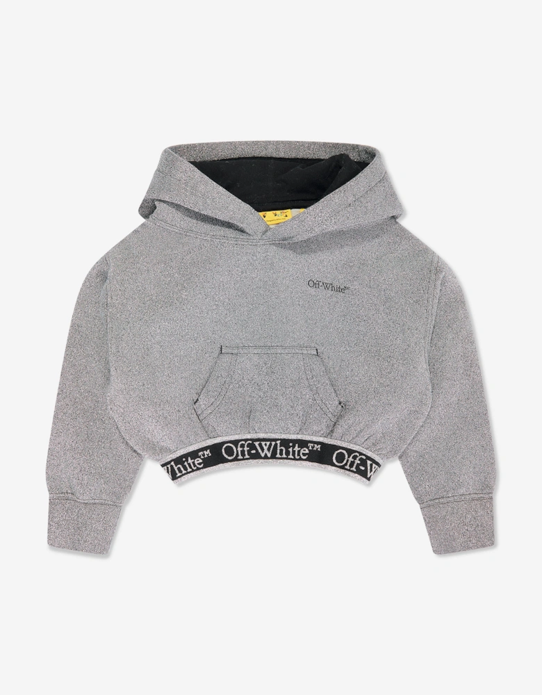Girls Bookish Logo Band Cropped Hoodie in Grey