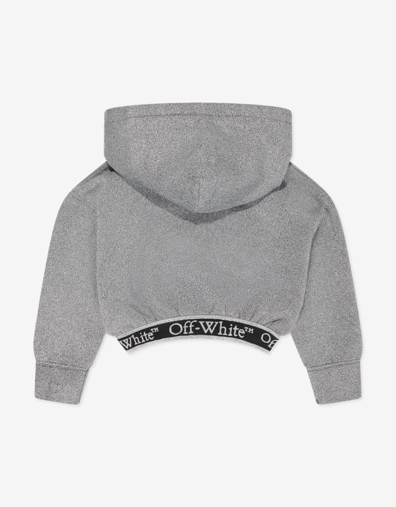 Girls Bookish Logo Band Cropped Hoodie in Grey