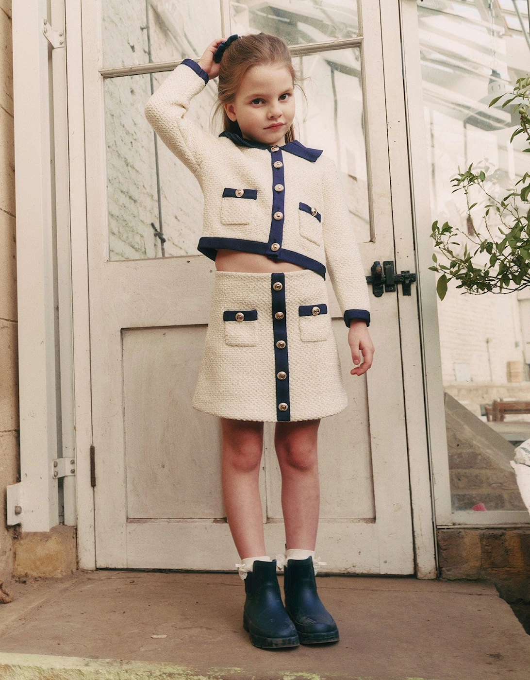 Girls Sequin Knit Cardigan in Ivory