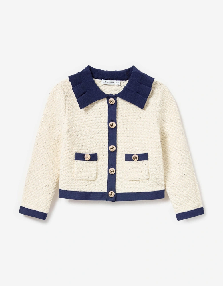 Girls Sequin Knit Cardigan in Ivory