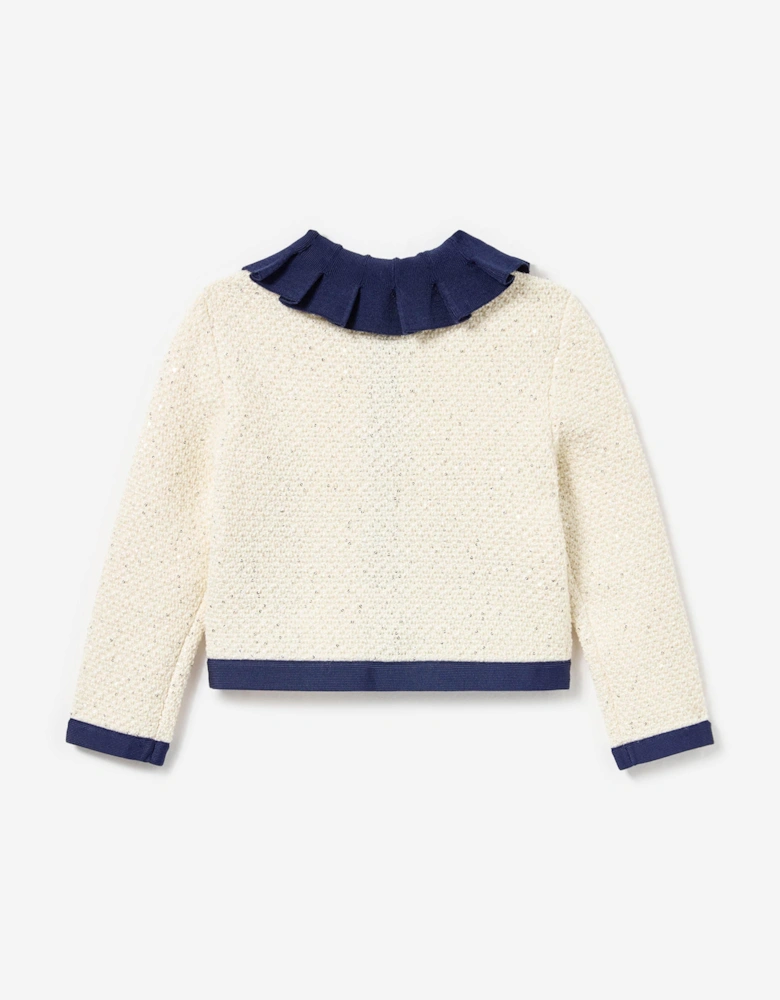 Girls Sequin Knit Cardigan in Ivory