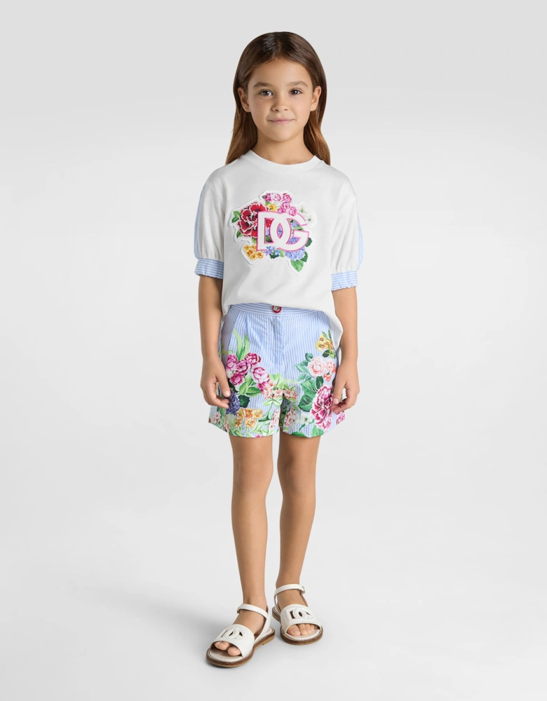 Girls Striped Floral Shorts in Multicolour