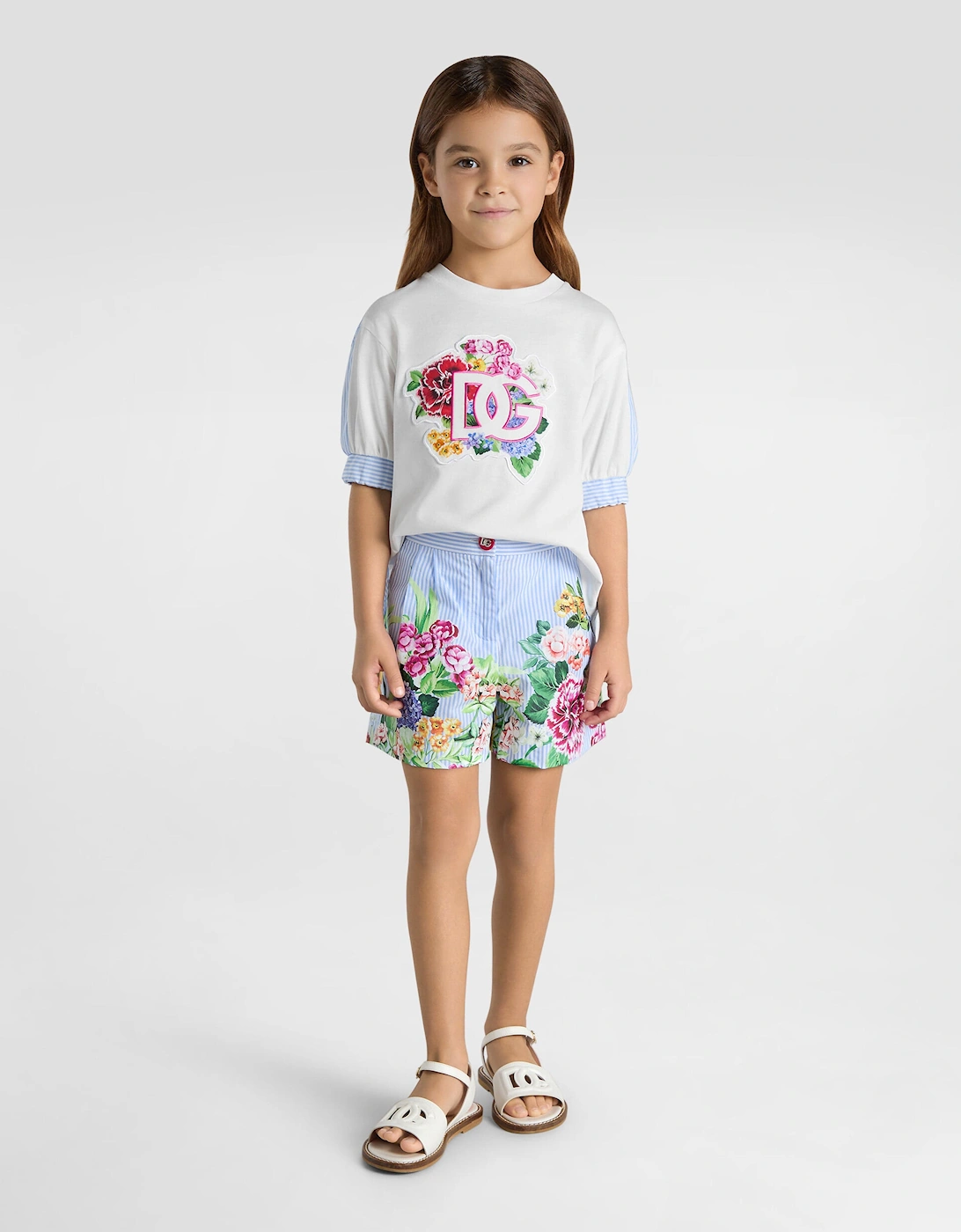 Girls Striped Floral Shorts in Multicolour