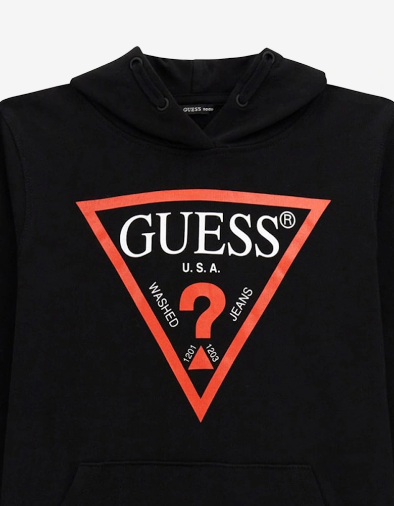 Boys Logo Print Hoodie in Black
