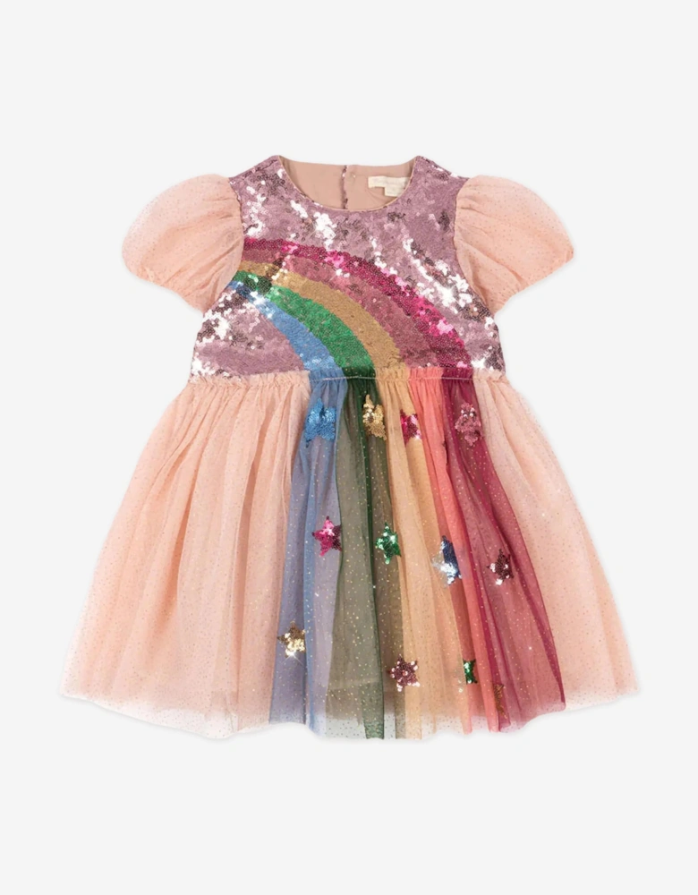 Girls Odette Rainbow Dress in Pink