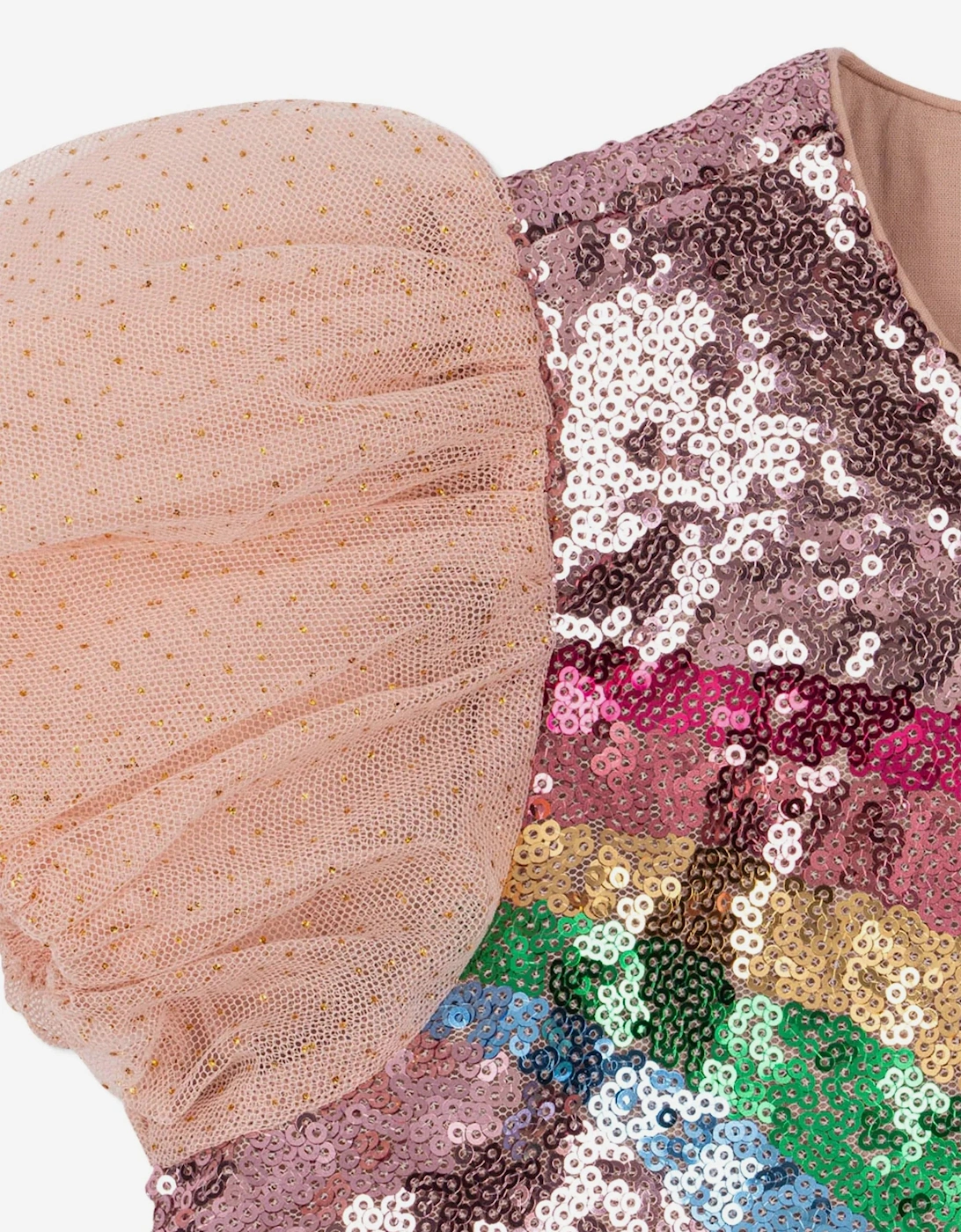 Girls Odette Rainbow Dress in Pink