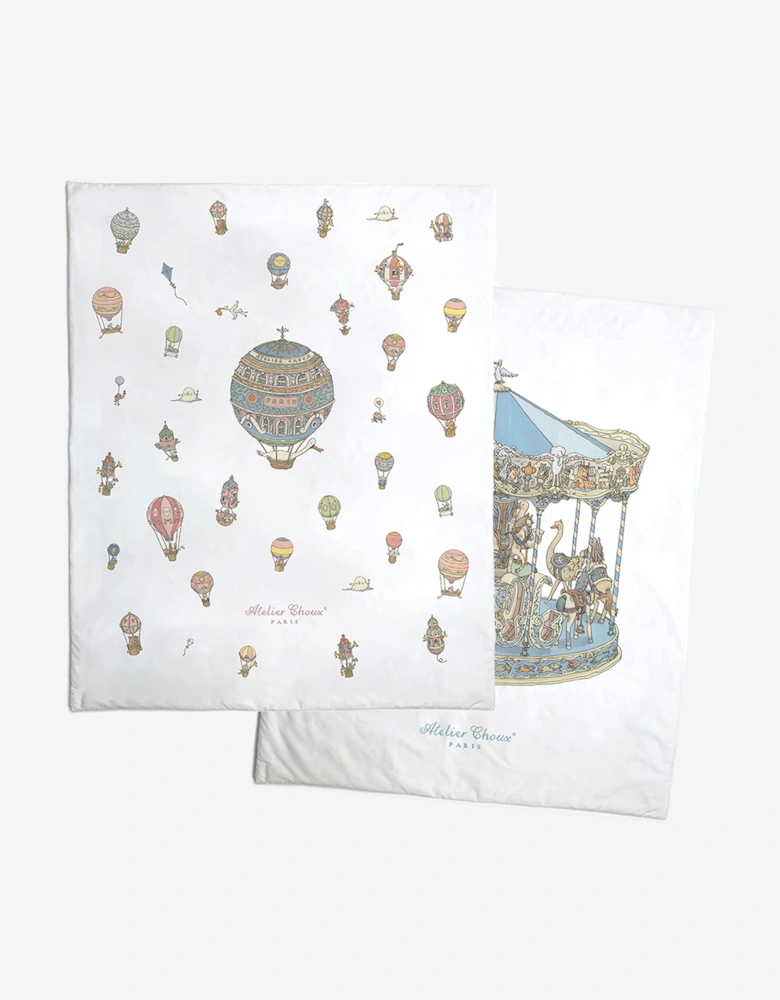 Baby Reversible Hot Air Balloons / Carousel  Quilt in Blue (130cm)