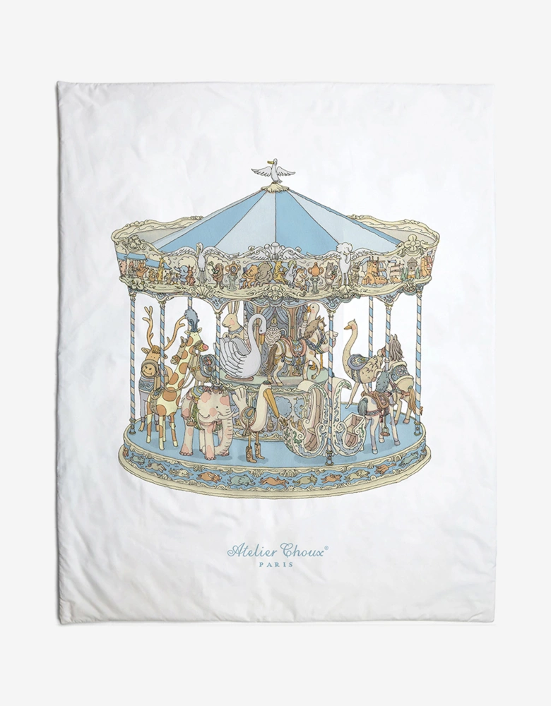 Baby Reversible Hot Air Balloons / Carousel  Quilt in Blue (130cm)