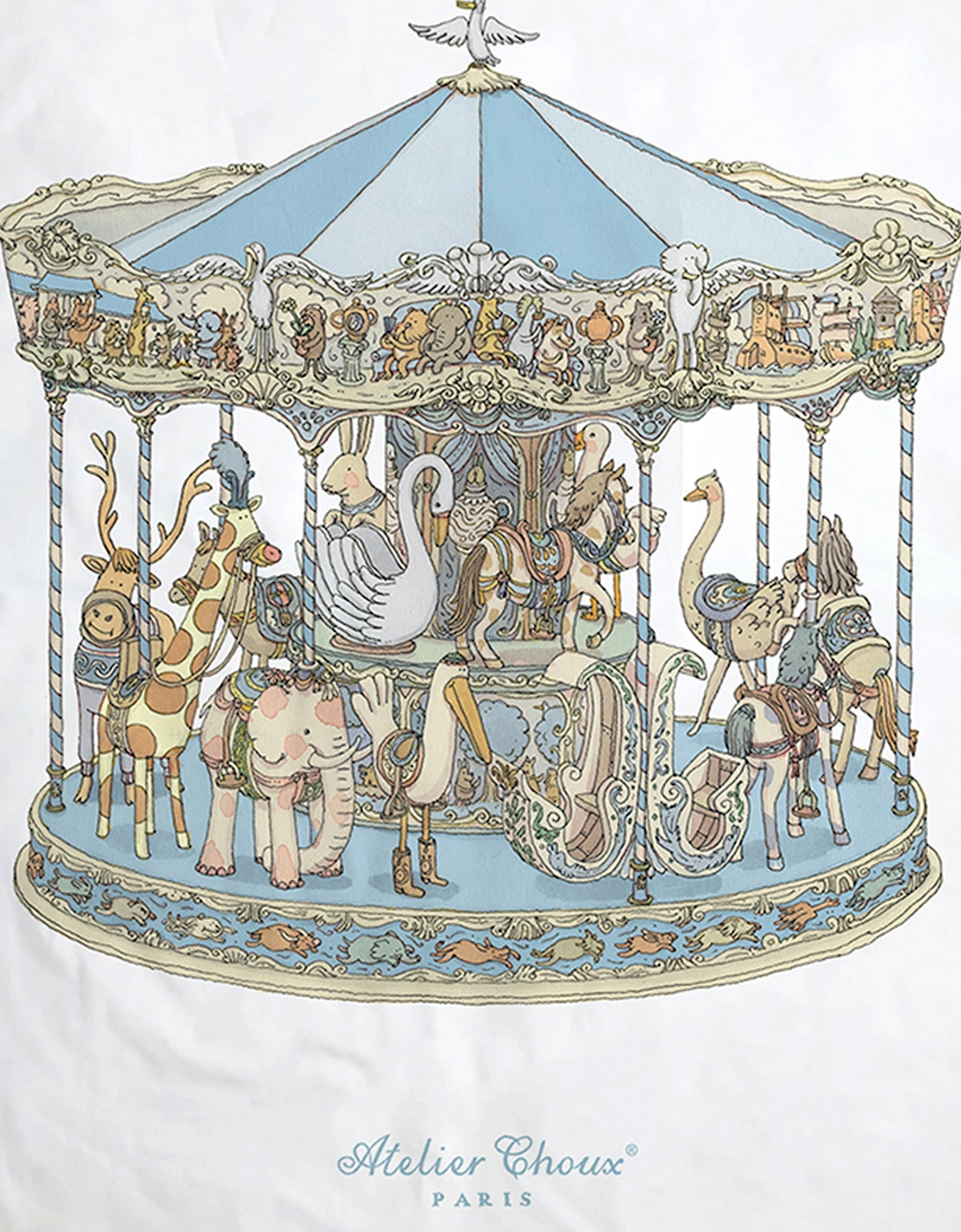 Baby Reversible Hot Air Balloons / Carousel  Quilt in Blue (130cm)