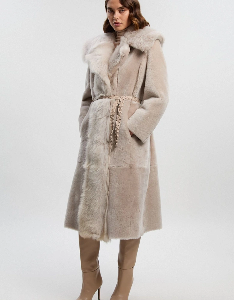 Reversible Shearling & Leather Belted Maxi Coat