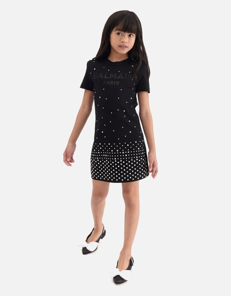 Girls Diamante Milano Dress in Black