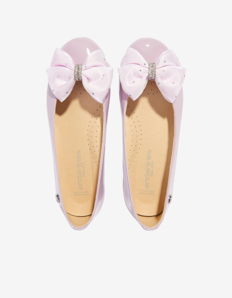 Girls Patent Leather Bow Ballerinas in Purple