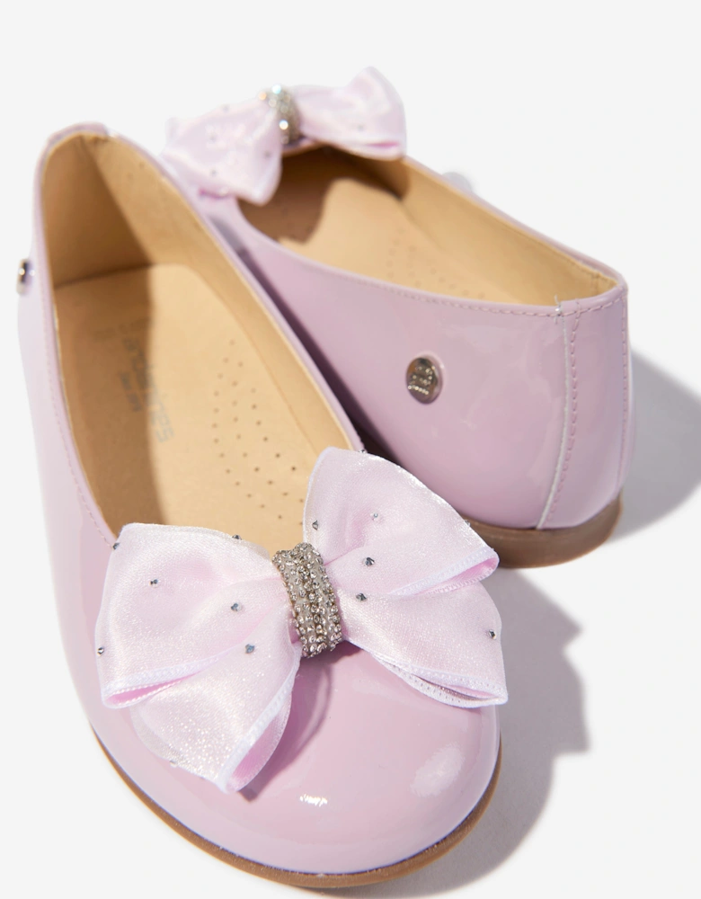 Girls Patent Leather Bow Ballerinas in Purple
