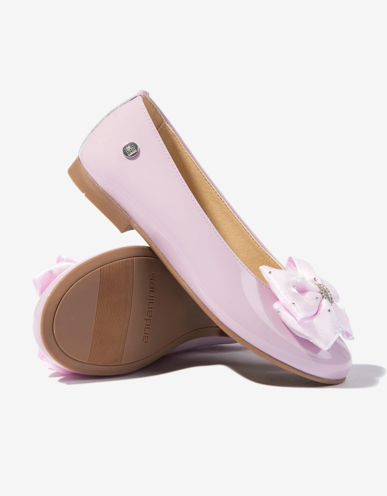 Girls Patent Leather Bow Ballerinas in Purple