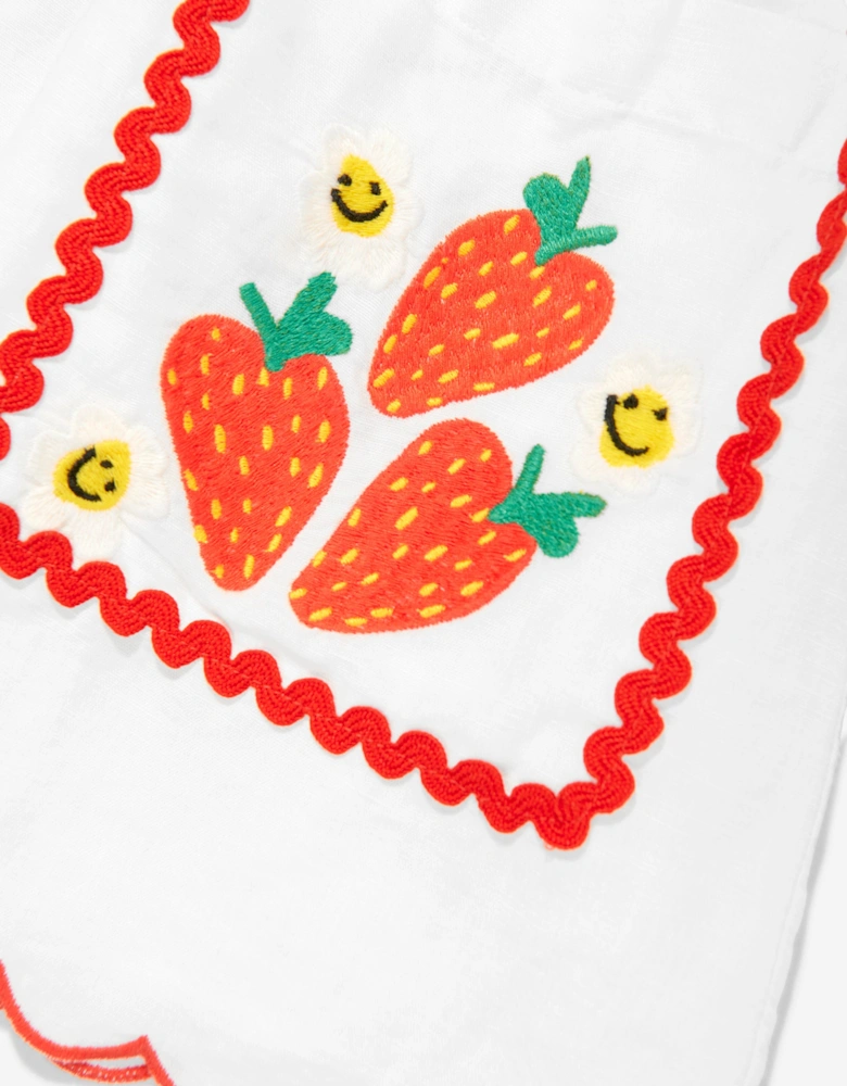 Girls Linen Strawberry Skirt in Ivory