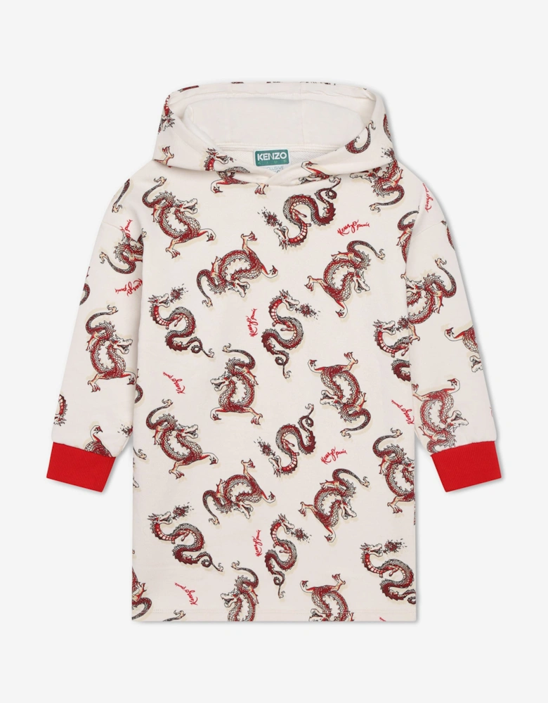 Girls Hooded Dragon Dress in Ivory