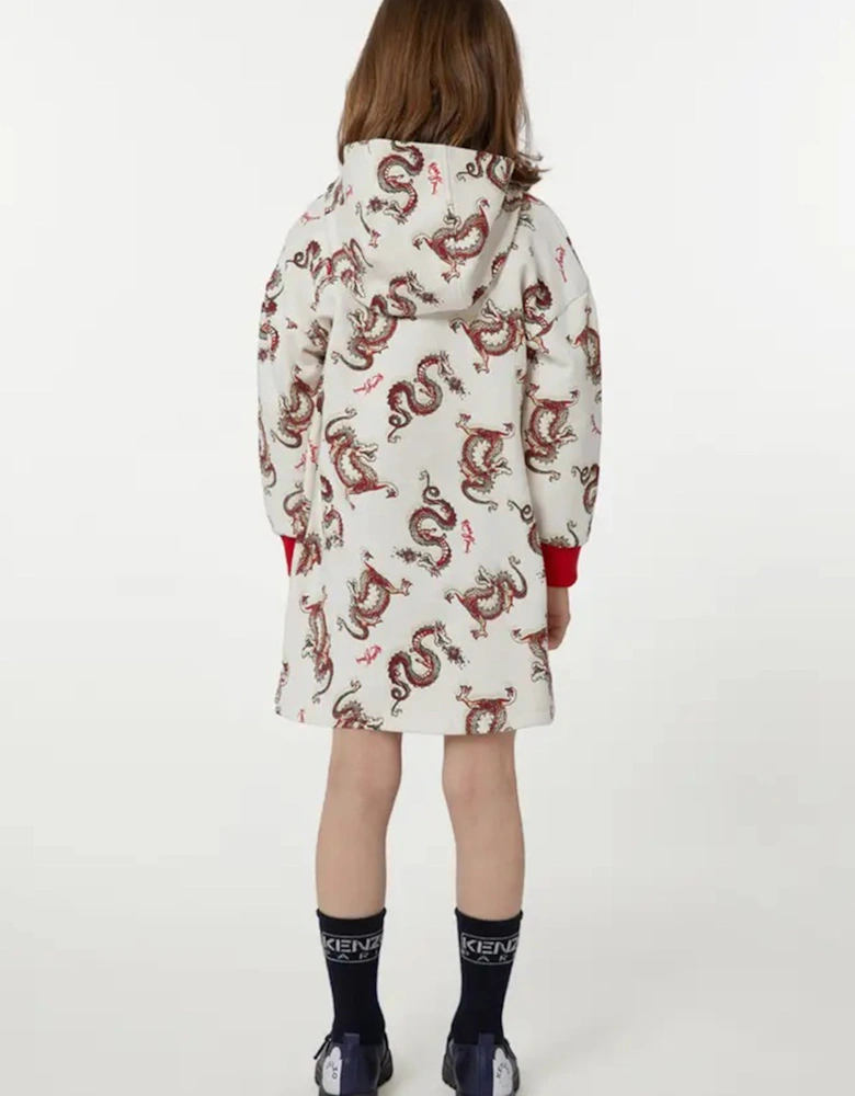 Girls Hooded Dragon Dress in Ivory