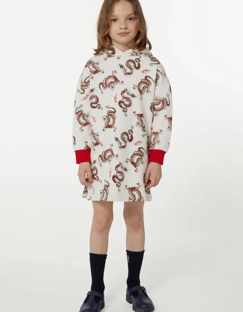 Girls Hooded Dragon Dress in Ivory