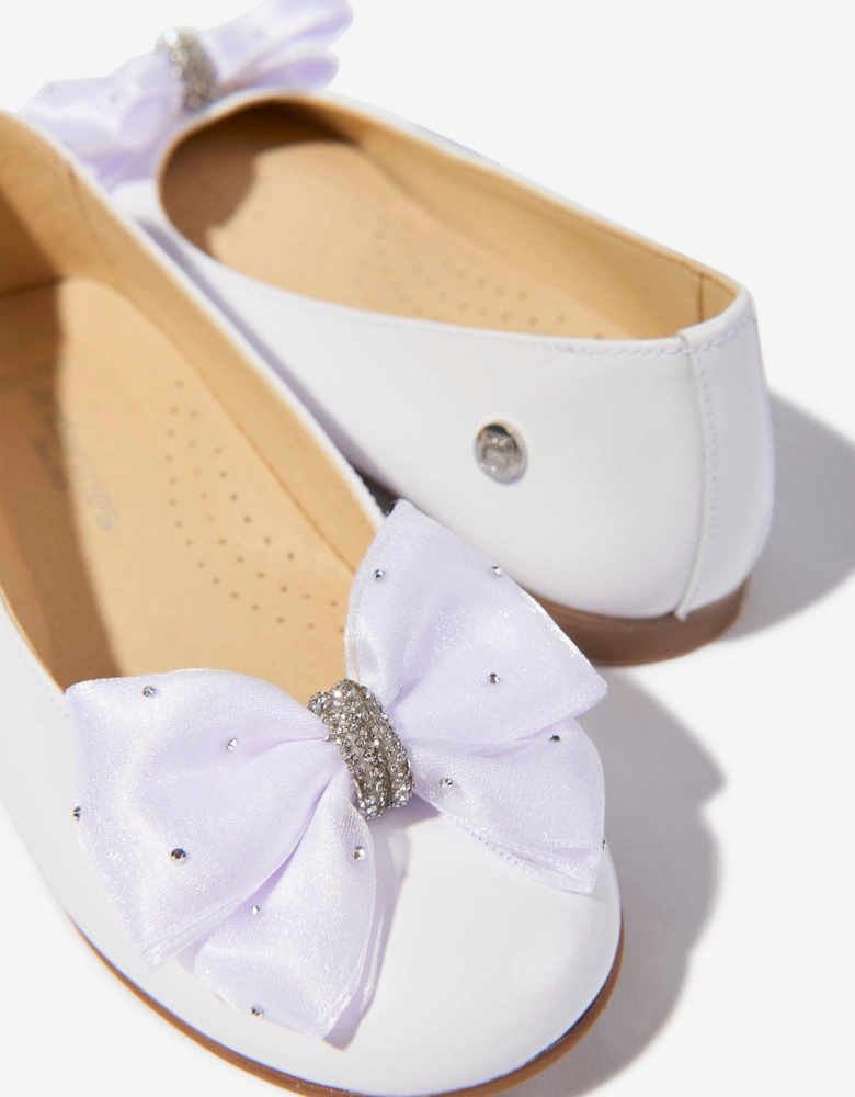 Girls Patent Leather Bow Ballerinas in White