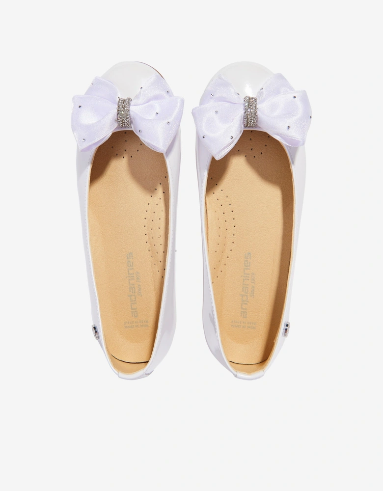 Girls Patent Leather Bow Ballerinas in White