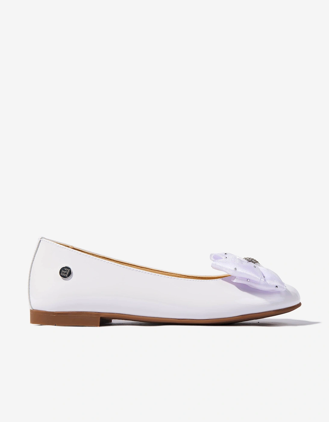 Girls Patent Leather Bow Ballerinas in White, 5 of 4