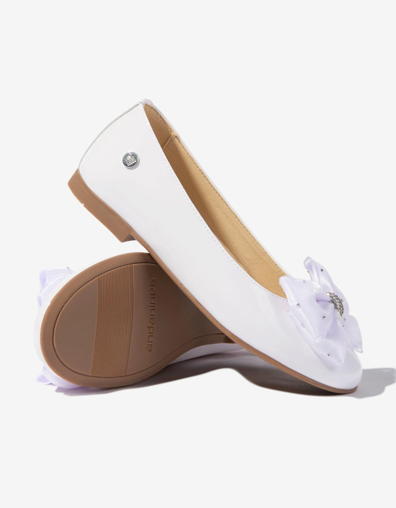 Girls Patent Leather Bow Ballerinas in White