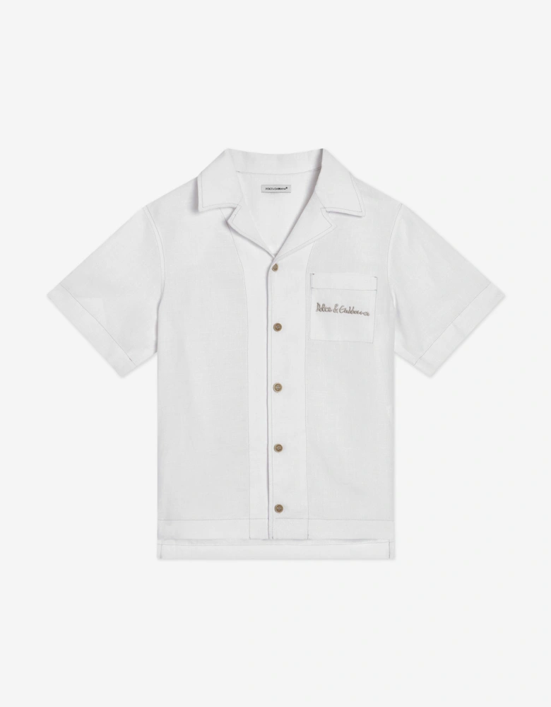 Boys Linen Logo Shirt in White