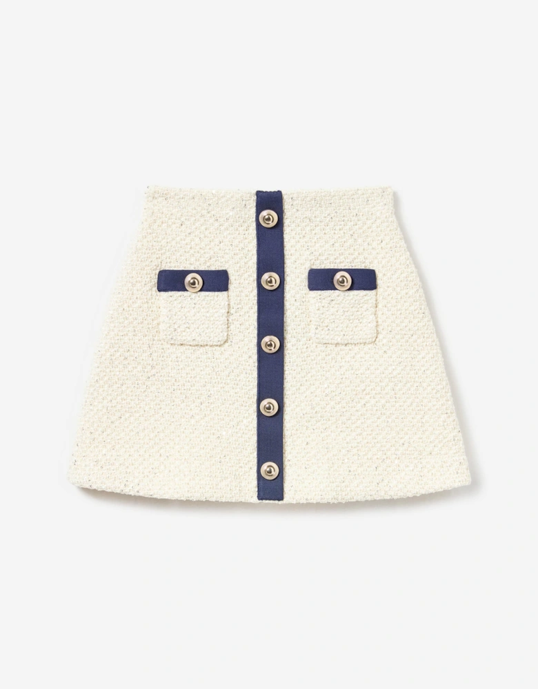 Girls Sequin Knit Skirt in Ivory
