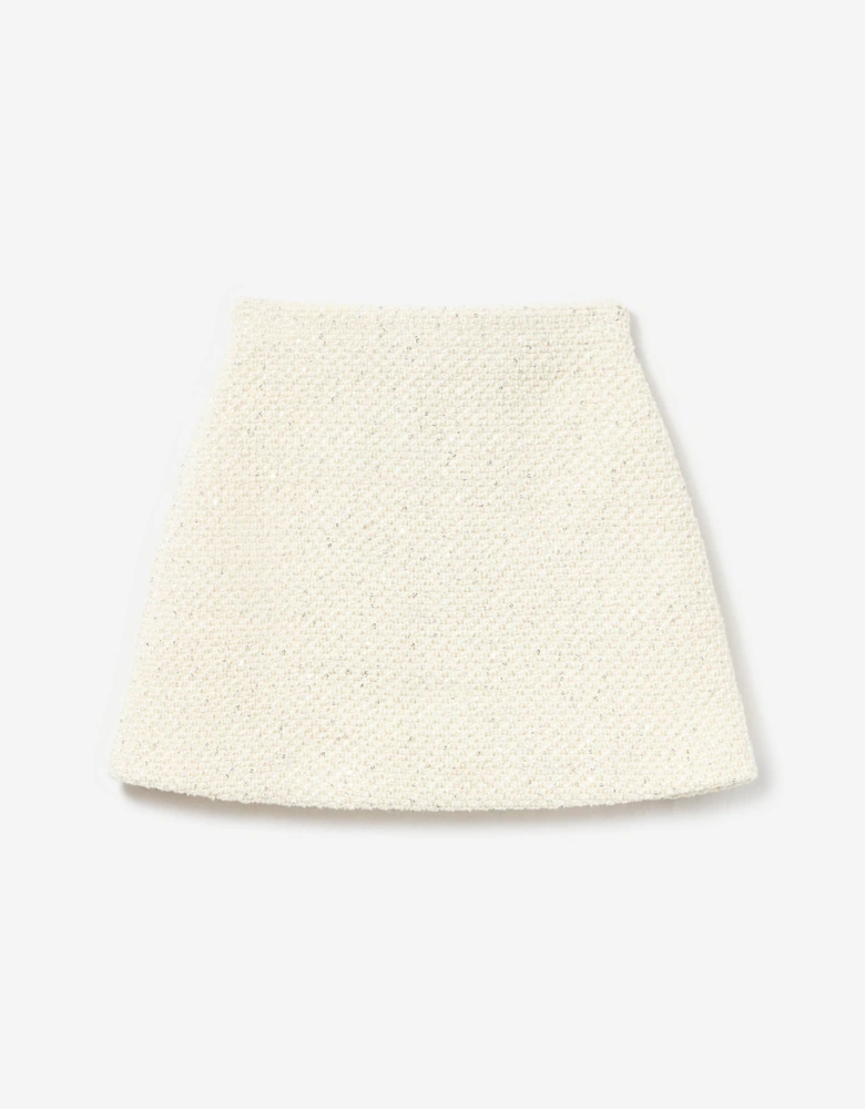 Girls Sequin Knit Skirt in Ivory